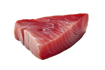 Raw tuna steak cut in deep red color, isolated on transparent background