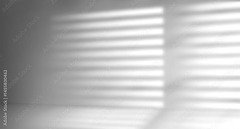 Poster window blind shadow pattern on plain white wall background. parallel lines formed by sunlight passin