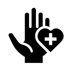 hand with plus and heart healthcare benefit silhouette on transparent background for web and graphic design