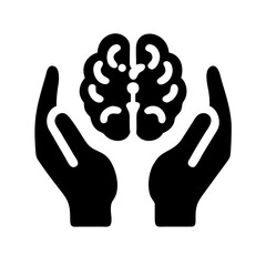 hands holding brain mental health or protection on transparent background for web and graphic design