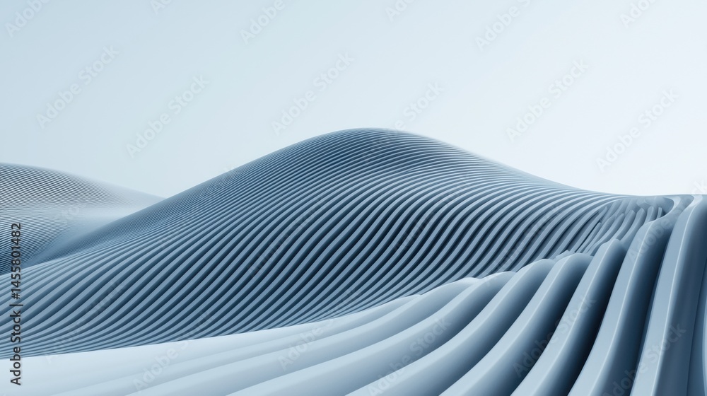Poster a digital rendering of a wave-like pattern in shades of blue and gray.