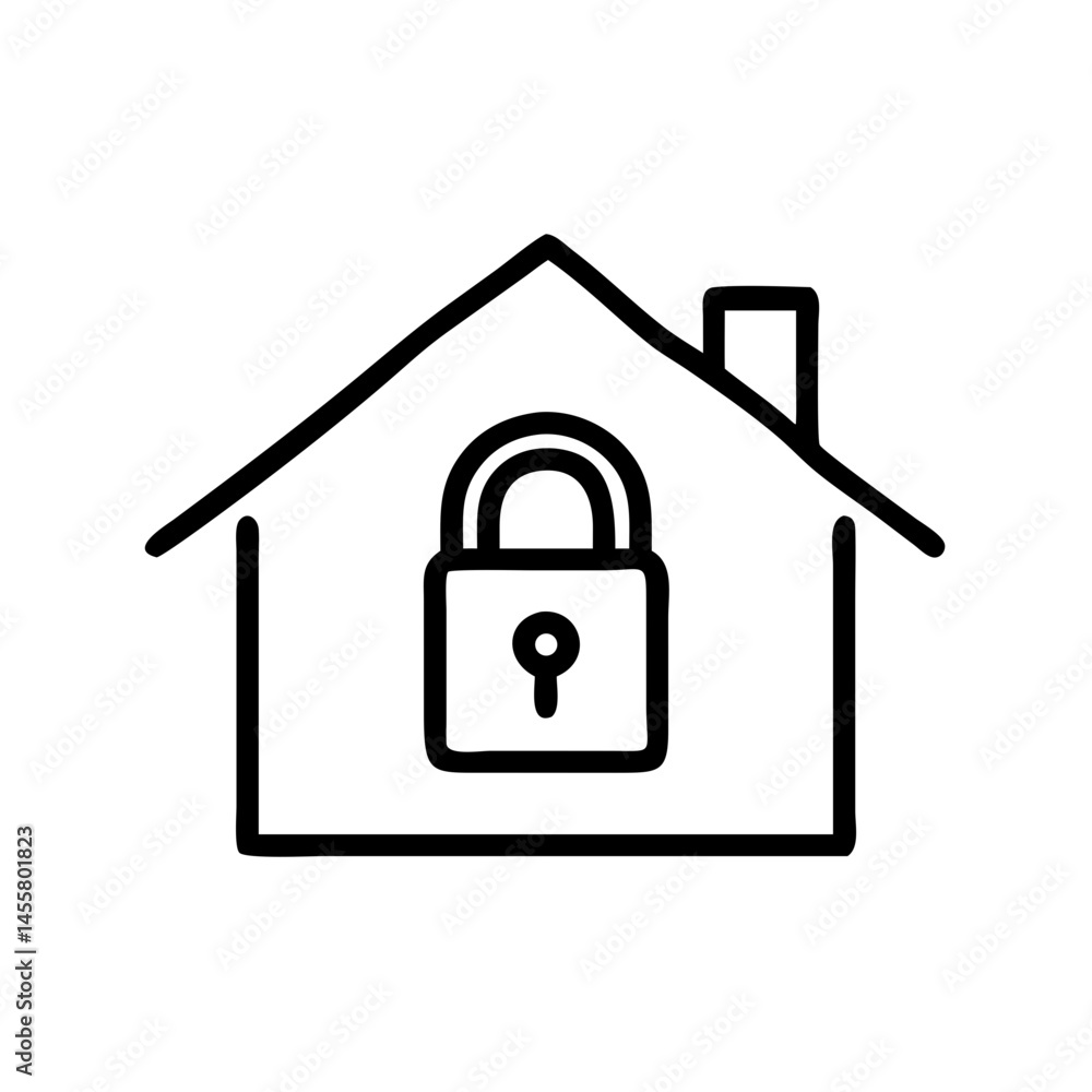 Poster house with padlock on transparent background for web and graphic design