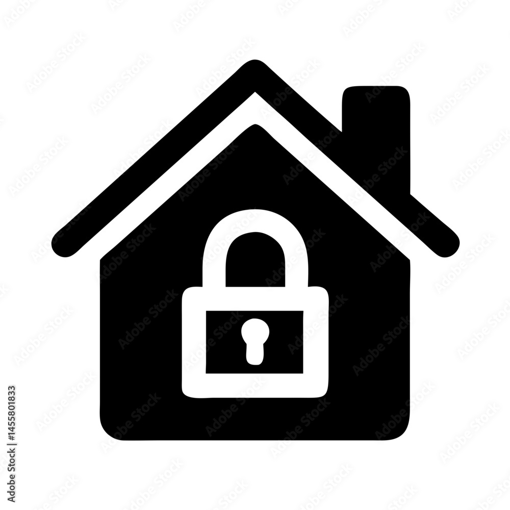 Poster house with padlock silhouette on transparent background for web and graphic design