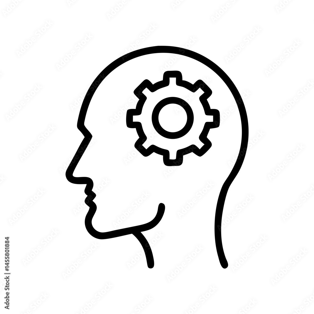 Poster human with gear brain cognitive thinking on transparent background for web and graphic design