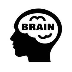 human head with brain label silhouette on transparent background for web and graphic design