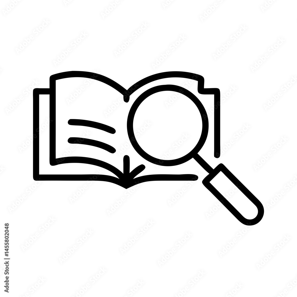 Aufkleber magnifying glass on book on transparent background for web and graphic design