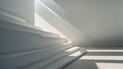 Obraz premium Modern Minimalist White Architecture Sunlit Steps and Geometric Shadows