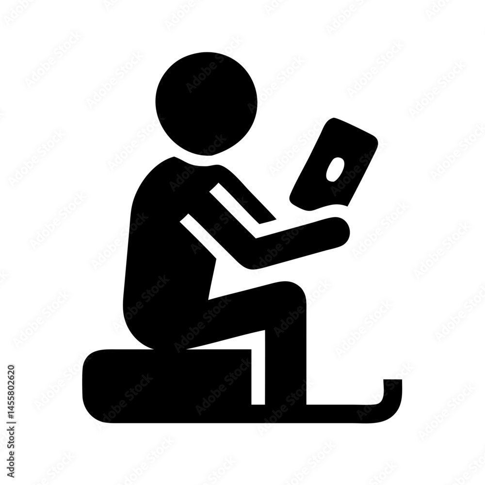 Poster mobile reading book with mobile silhouette on transparent background for web and graphic design