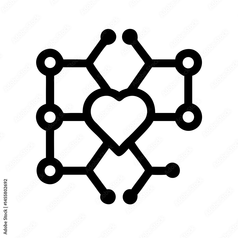 Poster molecular structure with heart silhouette on transparent background for web and graphic design