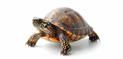 Fototapeta premium Turtle Walking on White Background Animal Photography
