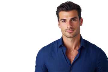 Transparent PNG of smiling businessman in blue shirt ideal for branding websites and company brochures