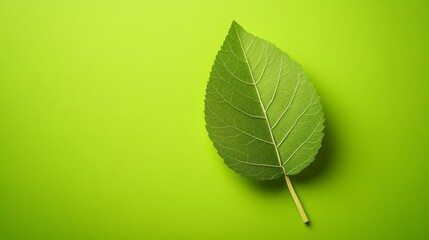 Vibrant green background with single leaf, a study in nature's simplicity 