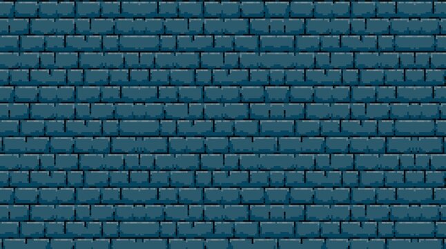 Pixel Art Blue Brick Wall Texture &ndash; Seamless 8-Bit Style. A seamless pixel art brick wall texture with a classic retro gaming aesthetic, for 2D game backgrounds, wallpaper, game asset, digital art