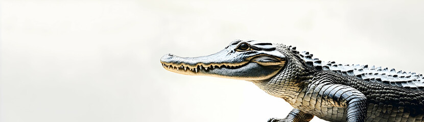Naklejka premium Alligator Profile Close Up on Neutral Background