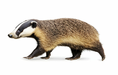 Obraz premium Walking Badger Isolated on White Background Stock Photo