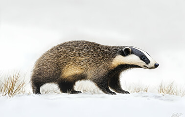 Obraz premium Badger Walking on Snow During Winter Season Illustration