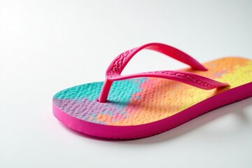 Fototapeta premium Close-up of a colorful flip-flop against a pure white backdrop, object, vibrant