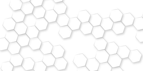 Naklejka premium Abstract white hexagon concept background, abstract white geometric mesh cells texture, luxury white hexagon pattern, light and shadow embossed hexagon, 