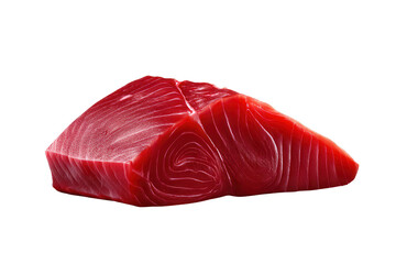 Raw tuna steak cut in deep red color, isolated on transparent background