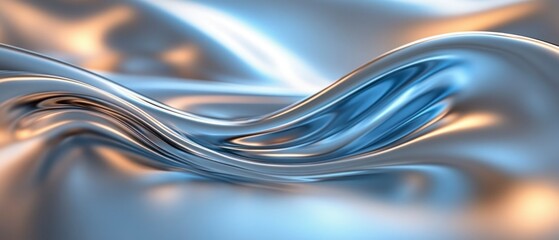 Metallic fluid flows elegantly, exhibiting reflective, iridescent quality.