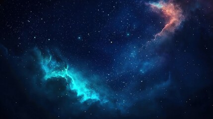 Obraz premium A deep blue space with a pink nebula and white stars.