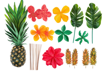Vibrant Hawaiian luau essentials isolated on white great for event promotions beach parties and invitations