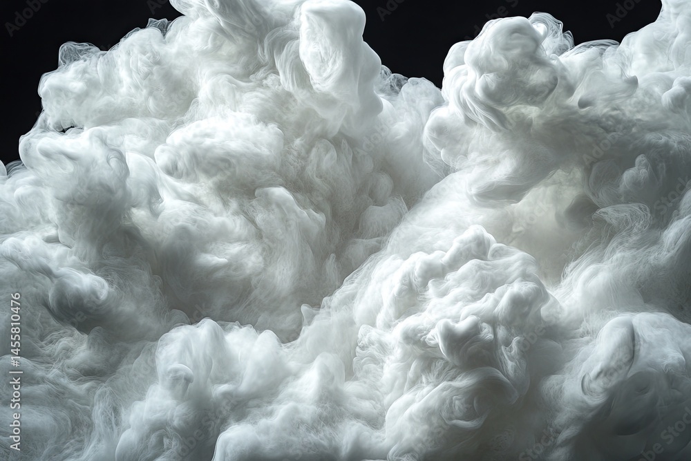 Poster abstract swirling clouds of white ink in water. a dynamic display of flowing, textured forms against