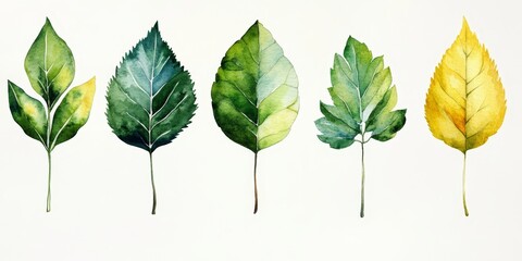 Fototapeta premium Set of Isolated Watercolor Leaves Digital Concept, Generative AI