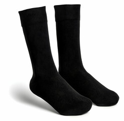 Pair of Black Socks Standing Upright on White Background