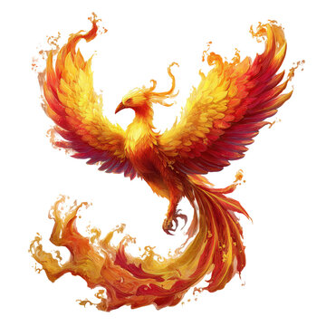 Majestic Phoenix in Flight , isolated on white background PNG cut out