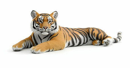 Naklejka premium Tiger Lying Down Isolated on White Background