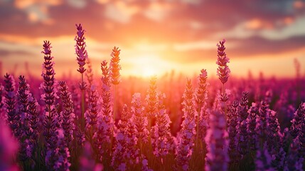 A field of lavender in full bloom, with its fragrant purple flowers stretching as far as the eye can see.