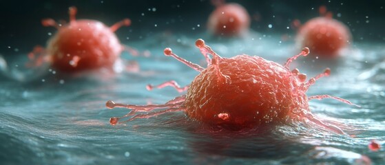 Cancer cells infiltrate healthy tissue, exhibiting a menacing presence, signaling potential harm.