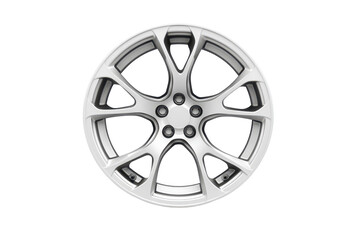 Obraz premium Sleek white alloy rim isolated on white background great for car design projects and tuning visuals