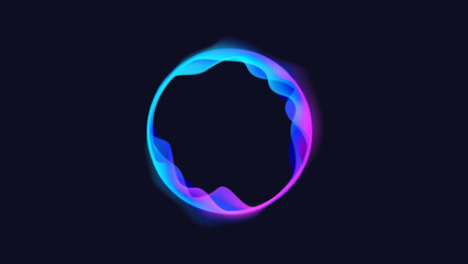 Glowing gradient color circles round curve shape with wavy dynamic lines, technology concept background. Circular light frame border.