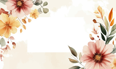Obraz premium Autumn Floral Watercolor Background with Leaves in Minimalist Style
