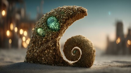 shaped like a galaxy spiral with glowing elements