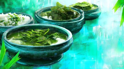 background with AI-formulated plant-based food combinations in 3D