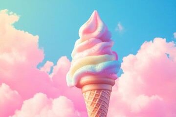 digitally created pastel summer background with cloud ice cream cone