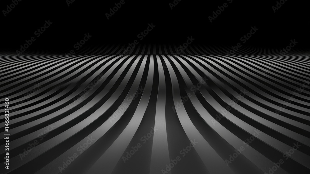 Poster a black and white abstract image with a wave-like pattern.