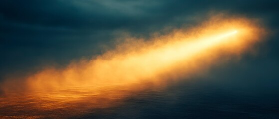 Fototapeta premium Radiant light beam pierces darkness, creating mystical, ethereal atmosphere.