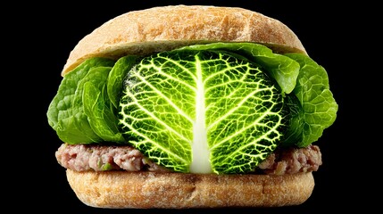 burger with glowing patty and fractal lettuce
