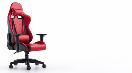 Fototapeta premium Ergonomic gaming chair in red and black design, perfect for comfort and style. Ideal for long gaming sessions or office use