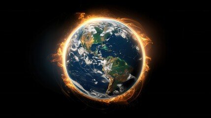 Fototapeta premium Earth Surrounded by Fiery Glow and Dramatic Cosmic Elements