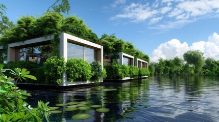 Obraz premium Modern Eco-friendly House Design Surrounded by Lush Green Landscape