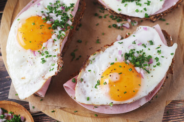 The Strammer Max sandwich, traditional dish in Germany Berlin and Saxon region	