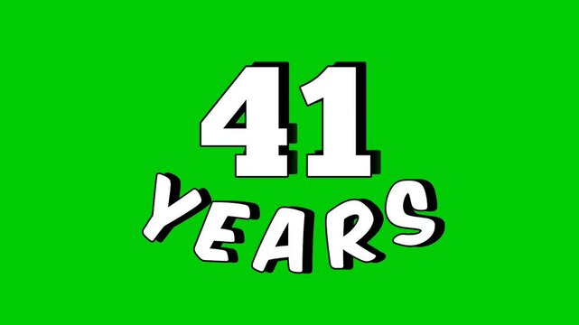41 years text animation motion graphics cartoon on green screen background.celebration, anniversary, birthday concept for video elements