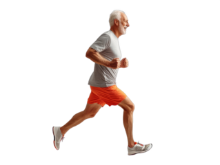 Happy elderly man jogging, cut out