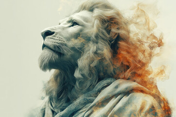 A Minimalist Drawing Depicting Pilgrim with Lion and Snake Anatomy