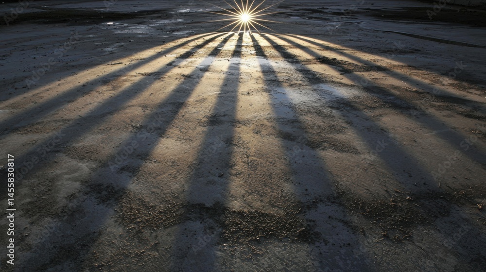 Aufkleber sun's rays pierce through a concrete surface, casting long shadows and creating a striking visual ef